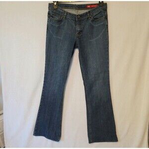 Express Denim Laboratory X2-W1 Sz 10 Long Slim Fit Super Low Rise Flare Jeans
